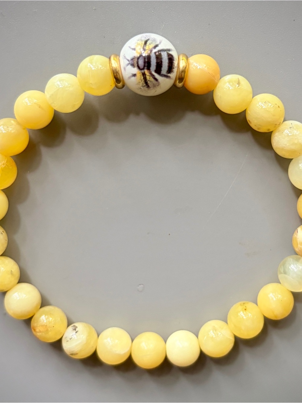 The Bumblebee and Natural Yellow Opal Handcrafted Bead Bracelet - Picture 3 of 4